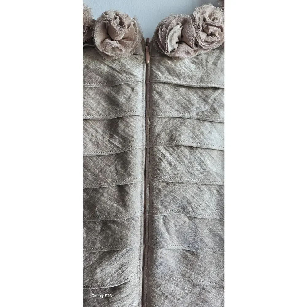 Adrianna Papell Layered Sheath Shimmery Champagne Rosette Sexy Dress Size 16